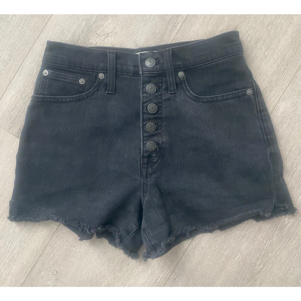 Madewell High Rise Button Fly Black Denim Short‎ 3” Size 25